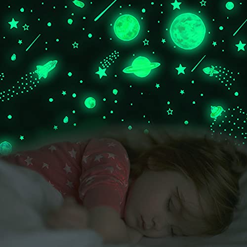 Glow In The Dark Stars For Ceiling Decor,849 Pcs Glowing Stickers For Ceiling Planets, Luminous Stars And Dots Wall Decals Kids Living Room,Rocket Astronaut Decorations For Boys Girls #TOP7