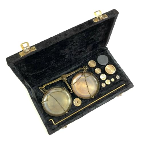 Báscula de equilibrio de latón náutico con caja de terciopelo y conjunto completo de pesas miniatura 2