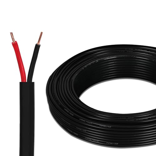 Yinaolan Câble plat double à 2 conducteurs 2 × 0,5 mm² 2 conducteurs électriques en cuivre 5 V 12 V 24 V 60 V, câble électrique pour bateaux automobiles rouge/noir
