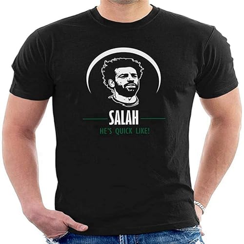 Mo Salah - Camiseta de algodón con cuello redondo para hombre, Negro, XL