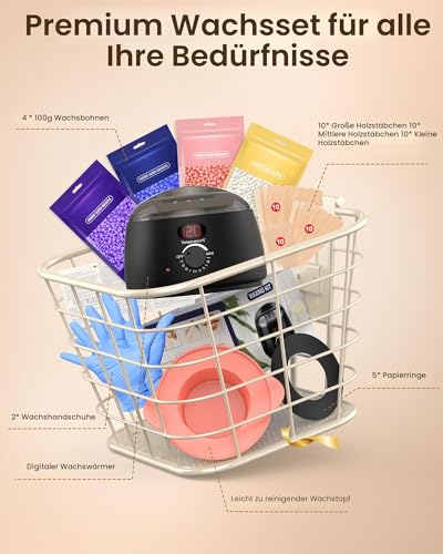 Waxing Set Wachs Haarentfernung Gesicht Körper: Wax Maschine Wachswärmer mit Silikon-Schale, 400g Wax zur haarentfernung, Warmwachs haarentfernung set