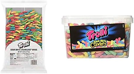 Trolli Sour Brite Crawlers Gummy Worms, 5 Pound Bulk Candy Bag Sour Gummy Worms & Sour Brite Crawlers Gummy Worms, 3.96 Pound Tub Sour Gummy Worms