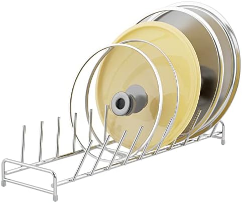 FAWEGO Stainless Steel Pot Lids Holder For Kitchen Organizer Plate organizer for Cabinet Organizer with 9 Slot plate rack Plate Holder