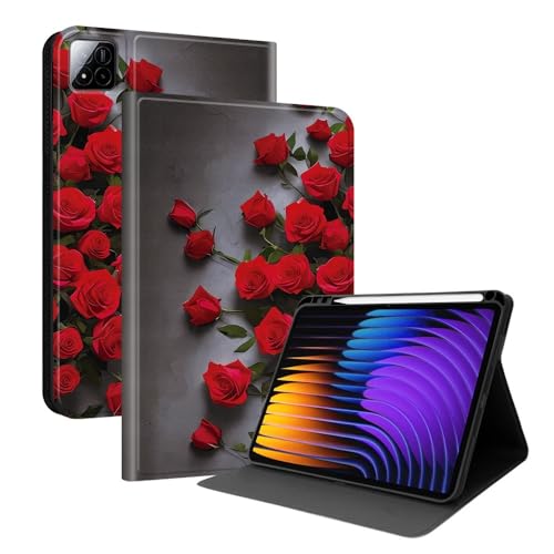 Housse premium Xiaomi Mi Pad 6 en cuir et son motif Red Rose exclusif