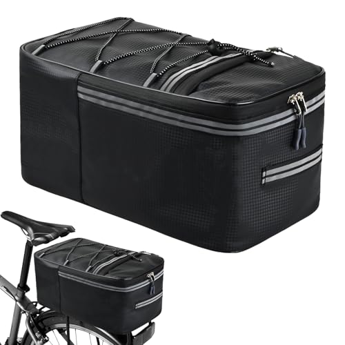 自転車 リアバッグ12L リアバッグ パニアバッグ 自転車 バイクトランク リア バイクラック 大容量 耐水PU素材 反射テープ レインカバー付き ほとんどの ほとんどの電動 ブラック