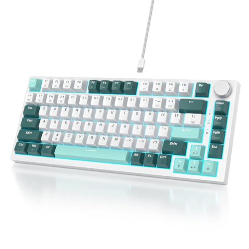 Image of Owpkeenthy 75 Percent Gaming Keyboard Gasket Mounted,82 Key Mechanical Keyboard Hot Swappable with Knob Linear Red Switch RGB Backlit for PC Laptop (Forest)