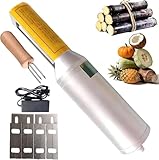 Elektrischer Zuckerrohrschäler, Automatische Edelstahl Zuckerrohr Schabmaschine mit Zubehör für Kokos und Ananas