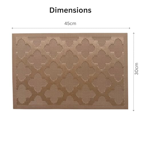 Image of Livmodern Premium PVC Dining Table Mats | Woven PVC Brown placemats| Anti Skid | Wipeable & Washable Set of 6- Bronze Clover