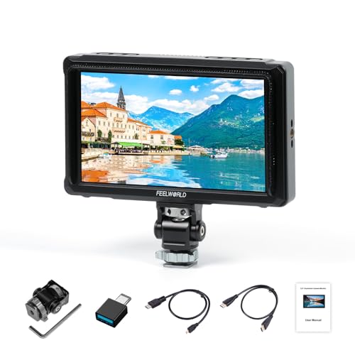 Image of FEELWORLD 6 Inch DSLR Camera Field Monitor,1200nit High Bright 4K HDMI On Camera Monitor, 3D Lut 1920X1080 HD Focus Peaking Assist Full Waveform Video Field Monitor FW568PRO