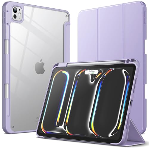 Image of JETech Cover Case for iPad Pro 11-Inch M5 /M4 2025 /2024 (6th /5th Generation) with Pencil Holder, Clear Transparent Back Shell Slim Stand Shockproof Tablet Cover, Auto Wake /Sleep (Purple)