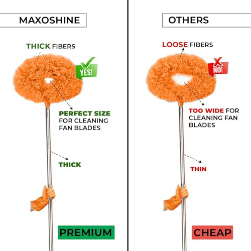 Image of Maxoshine Fan Cleaner Brush with Long Rod Flexible Fan Cleaning Mop Microfiber Dust Cleaner Foldable Duster Microfiber Duster for Cleaning of Home, Kitchen, Car (Orange+Yellow)