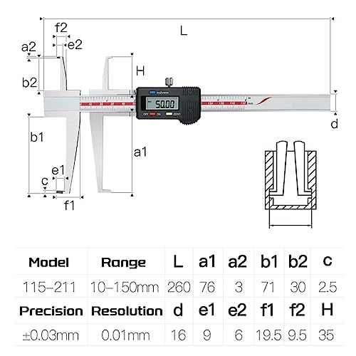 Calibrador Digital para Ranuras Internas 10-150mm miniatura 7