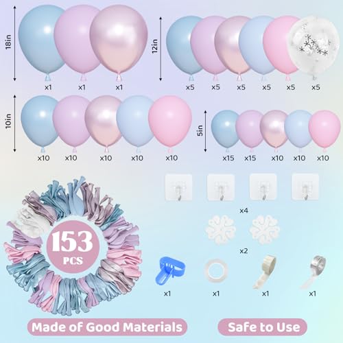 Image of Amandir 153pcs Pink Purple Blue Balloons Arch Garland Kit Different Sizes