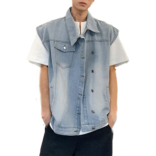 Chaleco vaquero para hombres con aspecto desgastado y diseño de chaqueta oversized