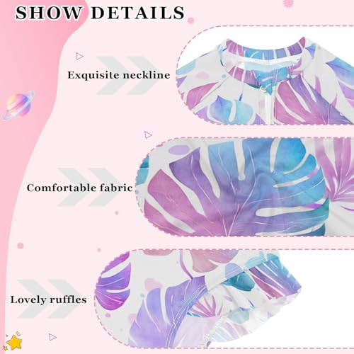 ALAZA Tropical Palm Leaf Dot Girls One Piece Swimsuit Long Sleeve Rash Guard Swimsuits UV 50+ Swimwear Zipper4