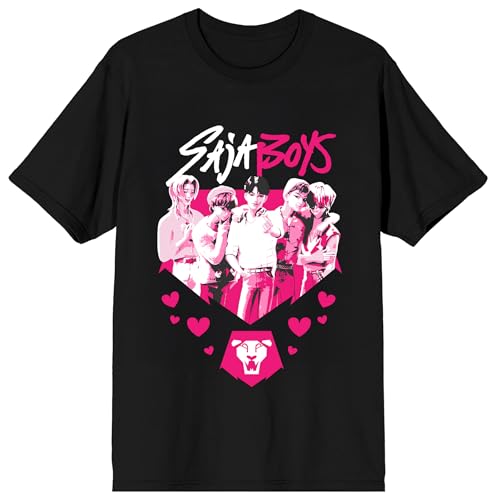 Kpop Demon Hunters Saja Boys Pink and White on Black Short Sleeve Adult T Shirt - XS