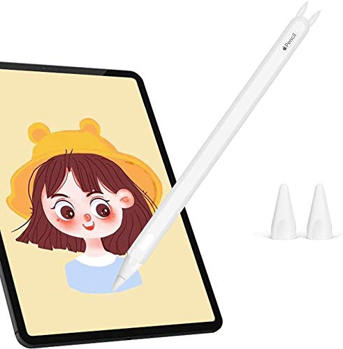 Silicone Case for Apple Pencil 2nd Generation Holder Sleeve Skin Pocket Cover Accessories Kit for iPad Pro 11 12.9 inch 2018,Cute Rabbit Soft Grip Pouch Cap Holder and 2 Protective Nib Covers (White)