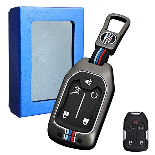 Moonlinks Zinc Alloy Key Fob Case Cover 5-Button Compatible With 2019-2022 Chevy Silverado/Gmc Sierra 1500 2500Hd 3500Hd,Silicone Remote Keyless Fob Case Metal Shell With Key Chain Protector,Gray #TOP8