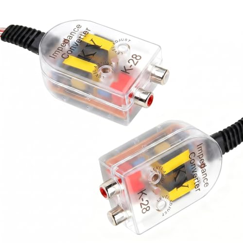 nvojeaf 2 PCS Car High to Low Speaker Impedance Converter, Adjustable Audio Frequency Output Signal Adapter, Speaker Output to RCA Line Control Converter, for Most Car Sound System (Multicolored)