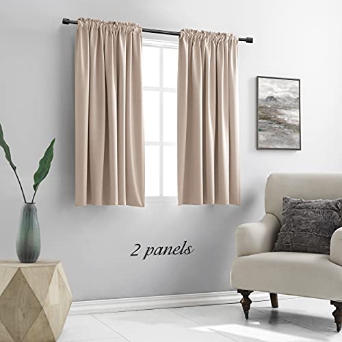 Image of DONREN 48 Inch Curtains for Boy's Room - Blackout Thermal Insulated Window Drapes with Rod Pocket for Short Windows (2 Panels,52 x 48 Inch,Taupe)