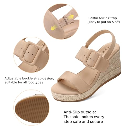 Image of TEMOFON Espadrilles Wedge Sandals for Women: Slip On Elastic Ankle Strap Platform Sandals Dressy Comfortable Summer Wedges Heels Shoes