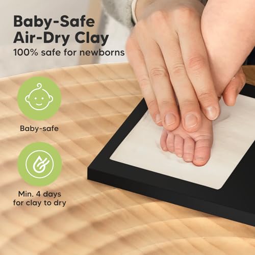 KeaBabies Baby Hand and Footprint Kit - Clay Handprint Keepsake Frame, Newborn Nursery Picture Frame, Personalized New Mom Gifts for Baby First Christmas Shower (Onyx Black)