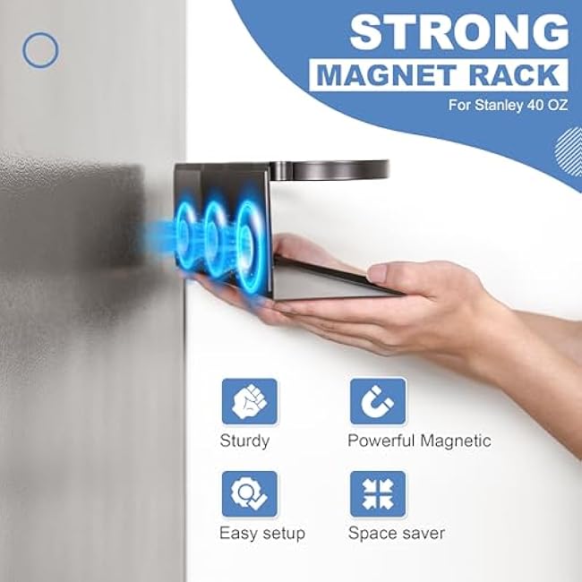 Magnetic Cup Holder for Fridge with 6 Storage Hooks and Tumbler Lid Organizer - Fits 20/30/40 oz Tumblers (Stanley, Owala, Yeti) Strong Magnetic Design - Kitchen Water Bottle Storage Rack