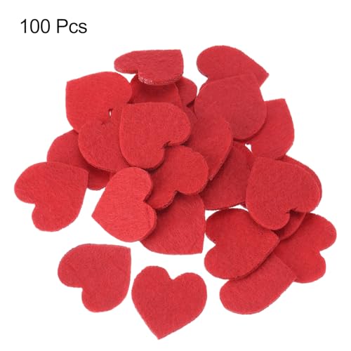 QUARKZMAN Herzförmige Pom Pom Herzen aus Filz für Valentinstag Basteln 4 cm x 4 cm für Dekoration Zuhause Party Kunsthandwerk, Rot, Packung mit 100