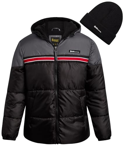 Image of iXtreme Boys Puffer Jacket - Wind & Water Resistant Soft Fleece Lined Warm Winter Jacket for Boys with Winter Hat