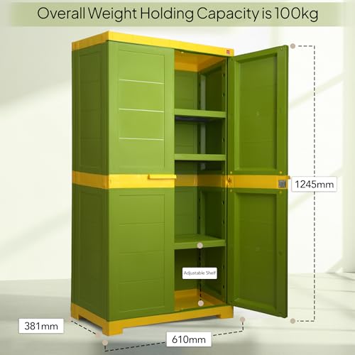Image of Cello Novelty Big Bookshelf, Green & Yellow | 2 Dustproof Doors | Space Saving Cupboard | Plastic Book Shelf | Multipurpose Book Shelf for Home, Office | Book Organizer for Library