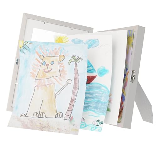 ANKERPUNKT cadre dessin enfant à changer - Blanc - Pour jusqu'à 100 images peintes - Dessins - Cadre artistique pour enfants - Ouverture avant - Cadeaux pour maman, papa, grand-mère, grand-père