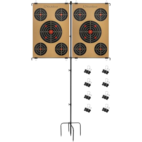 EZYoutdoor Adjustable Shooting Target Stand – Portable Practice Holder with 8 Clips, Dual Target Setup for Indoor and Outdoor Shooting Range
