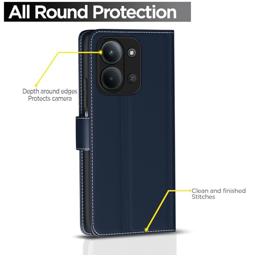 Image of Pikkme Flip Cover for Redmi 15C 5G | Leather Finish | Wallet Stand and Shock Proof | Complete Protection Flip Case (Blue)