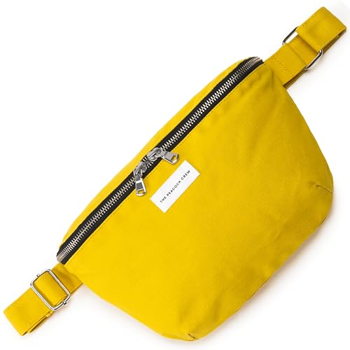 Image of The Peacock Crew Fanny Pack - Stylish Cotton Crossbody Bag for Men & Women - Adjustable Strap, Dual Zipper - Premium Fabric Shoulder Bag, Nomade Yellow Gold
