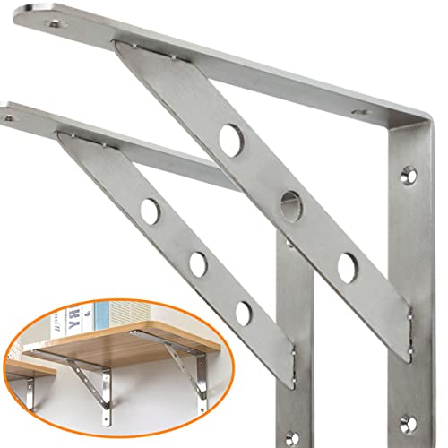 Heavy Duty Shelf Bracket,Welded Bracket,Stainless Steel Solid Shelf Brackets,Shelf Support Corner Brace Joint Right Angle Bracket,L Shaped Wall Shelf,J5303-2P Brushed Nickel 1 Pair(10 Inches) #TOP1
