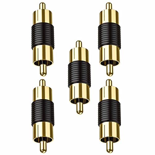 5 Pack RCA Male to Male Adapter, tunghey RCA Male to Male Coupler, Gold Plated Dual Male Connector RCA M-M Adapter