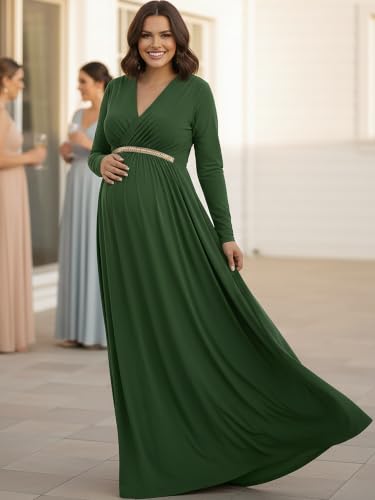 Image of KOH KOH Womens Maternity Long Sleeve V-Neck Flowy Winter Maxi Dress Gown