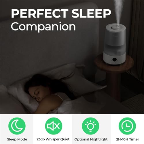 Image of Homvana 3.6L TopFill Cool Mist Humidifiers for Bedroom,Large Room& Plant,23dB Ultra-Quiet,Easy-to-Clean 2-in-1 Baby Humidifier&Oil Diffuser for Congestion Relief,Lasts Upto 4 Nights (Grey) (Pack of 9)