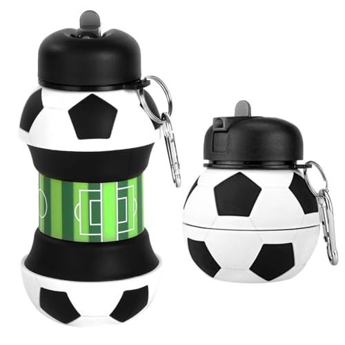 Borraccia Silicone Pieghevole, Borraccia per Bambini e Ragazzi di Sport, Bottiglia d'Acqua Portatile senza BPA, 550 ml (Calcio)