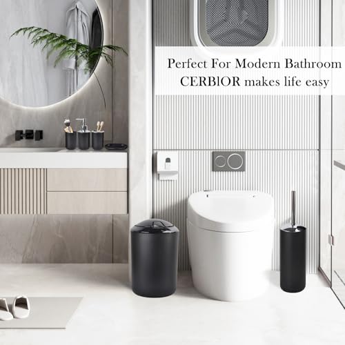 CERBIOR Bathroom Accessories Set 6 Piece Bath Ensemble Includes Soap Dispenser, Toothbrush Holder, Toothbrush Cup, Soap Dish for Decorative Countertop and Housewarming Gift (Shiny black-6pcs)
