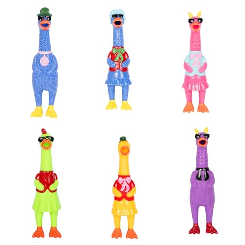 Sunny Days Entertainment Toymendous Screaming Chicken 12 Squeeze Toy with Loud Screaming Sound Assorted Colors & Funny Outfits Textured Sensory Toy for Pranks Gag Gifts & Dogs Styles May Vary