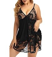 ADOREJOY Women's Lingerie Lace Babydoll Plus Size Sleepwear Nightwear Mesh Chemise