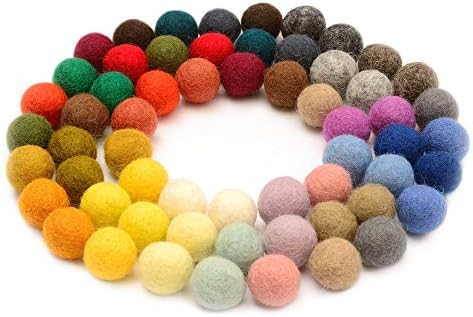 Glaciart One Felt Pom Poms, Wool Balls (60 Pieces) 1 Centimeter - 0.4 Inch, Handmade Felted 30 Color (Red, Blue, Orange, Yellow, Black, White, Pastel and More) Bulk Small Puff for Felting and Garland