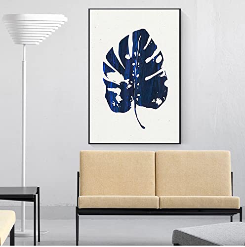 HSFFBHFBH Decoración nórdica Hoja Arte de la pared Lienzo Póster e impresión Cuadro de pintura abstracta azul para sala de estar Decoración para el hogar 20x30cm (8x12in) con marco dorado Cover