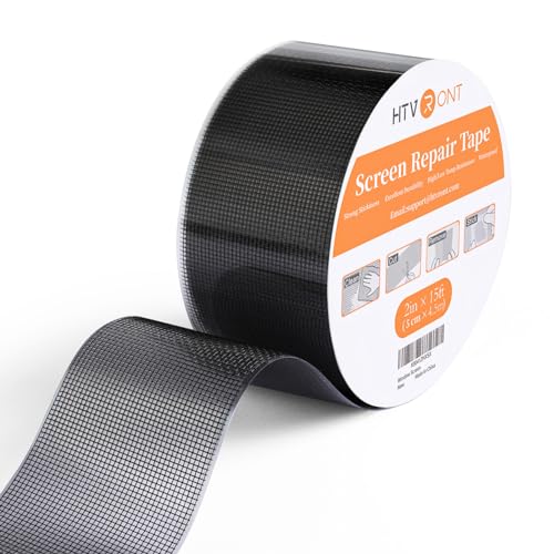HTVRONT Window Screen Repair Tape - 2 in X 15 FT Window Screen Repair Kit for Screen and Screen Door Tears Holes -Strong Adhesive Fiberglass Covering mesh Screen Patch Repair Kit （Black）