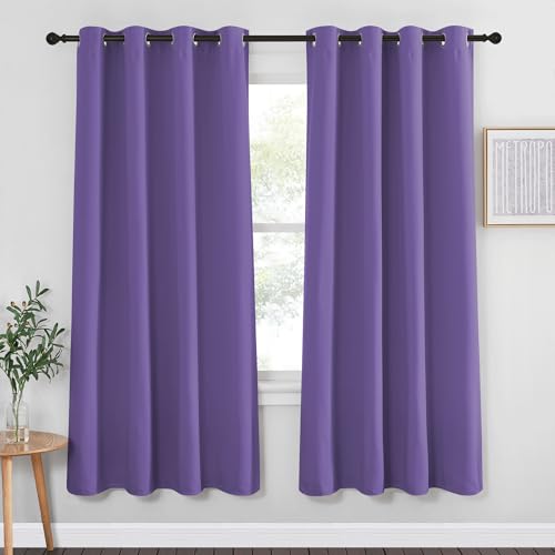 NICETOWN Blackout Curtain Drape 72 inch Long - Grommet Noise Reducing Thermal Insulated Modern Window Treatments for Bedroom Living Room (1 Panel, 52 x 72 Inch, Lilac Purple)