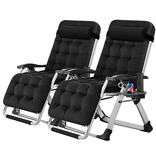 NAIZEA Padded Zero Gravity Chair, Folding Outdoor Lounge Chairs, Adjustable Reclining Camping Chairs with Cup Holder, Ergonomic Patio Lawn Chair for Balcony Beach Deck Yard