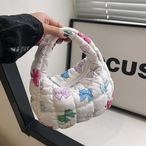 Image of Quilted MINI Handbag and Purses Women Puffer Nylon Hobo Cotton Padded Purse Work Travel Lightweight