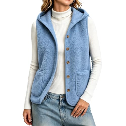 Hooded Vest Women Fleece Button Up Sleeveless Warm Jacket with Pockets - image 1