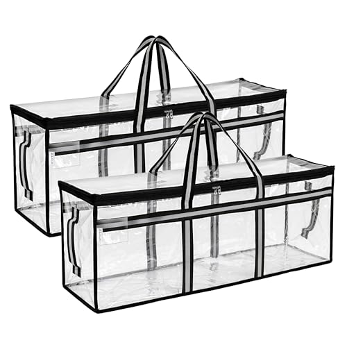 Image of Storite 2 Pack Multi-Purpose Heavy Duty Moisture Proof 85 Litres Transparent Super-Size Jumbo Underbed Storage Bag /Toys /Blankets /Stationery Paper /Clothes Storage Bag (88x27x36 cm)